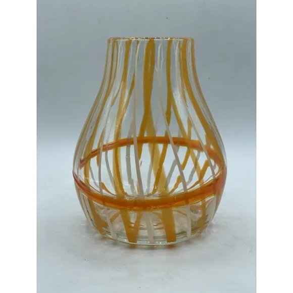 Anthropologie Blow Art Glass Orange Swirl Vase Retro - Picture 2 of 8
